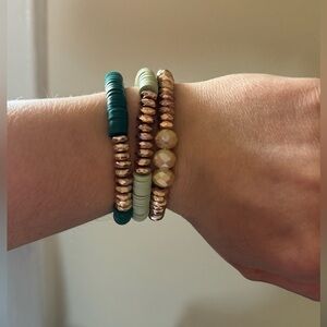 Bundle of 3 rose gold toned multi‎ colored bracelets